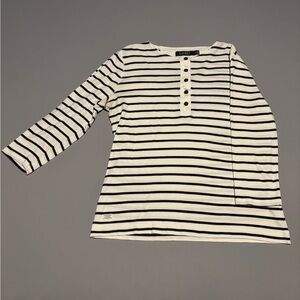 Ralph Lauren Black and White Buttoned Bib Collar Blouse